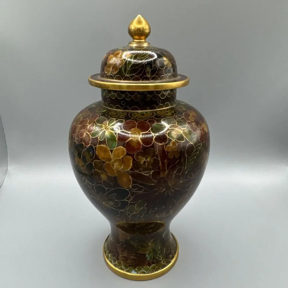 Elegant 8.5” VNT Chinese Thousand Flower Millefleur Cloisonne Brass Ginger Jar